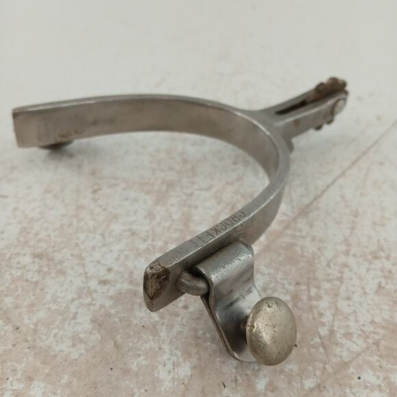 Vintage Crockett Single Spurs Stainless Steel Engraved Western Cowboy Marked - Picture 4 of 9